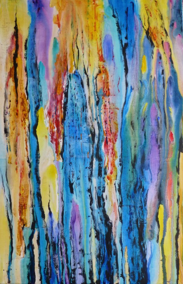 Memories of Rip Scoured Beaches an abstract painting of poured paint emboldened with line - Acrylic Painting