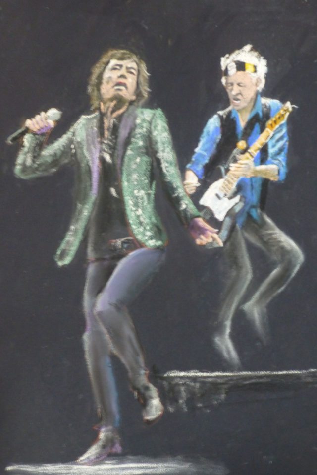 Only Rock and Roll a picture of Mick Jagger and Keith Richards in performance with the Rolling Stones - Pastel Painting