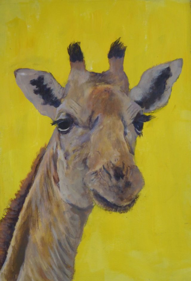 Oi! You Down There Head and neck of Giraffe with long eye lashes - Acrylic Painting