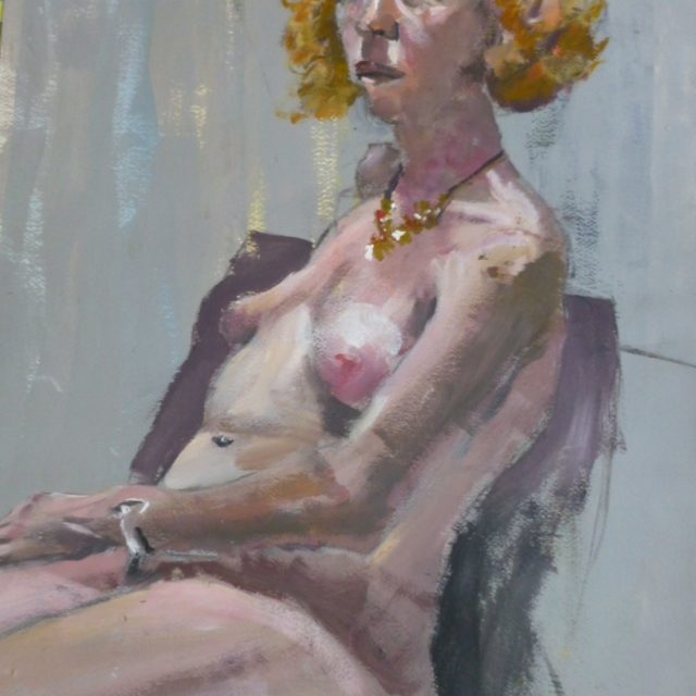 Eve with a Necklace. A female life model in sitting pose - Acrylic Painting