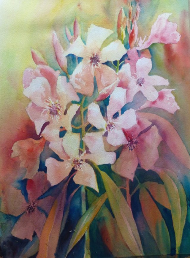 Oleander in Red - Floral Watercolour Painting