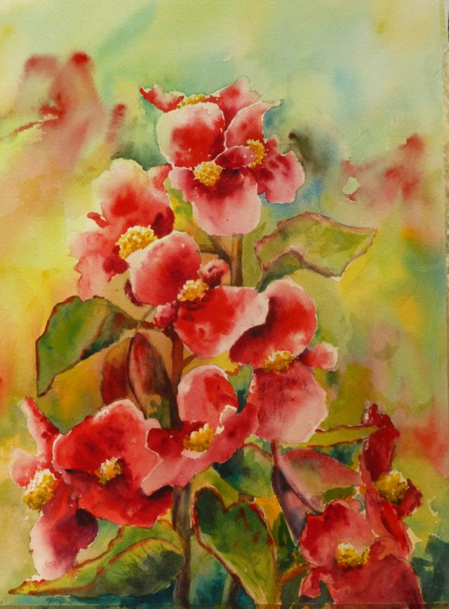 Dancing Begonias flowers -Floral Watercolour Paintings