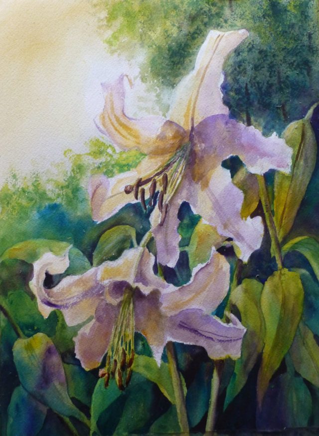 Lillies in Light flowers - Floral Watercolour Painting