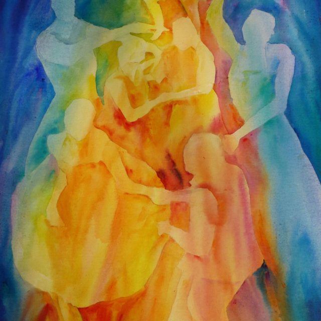 Dancing the Blues Away a colourful painting of dancers - Acrylic Painting