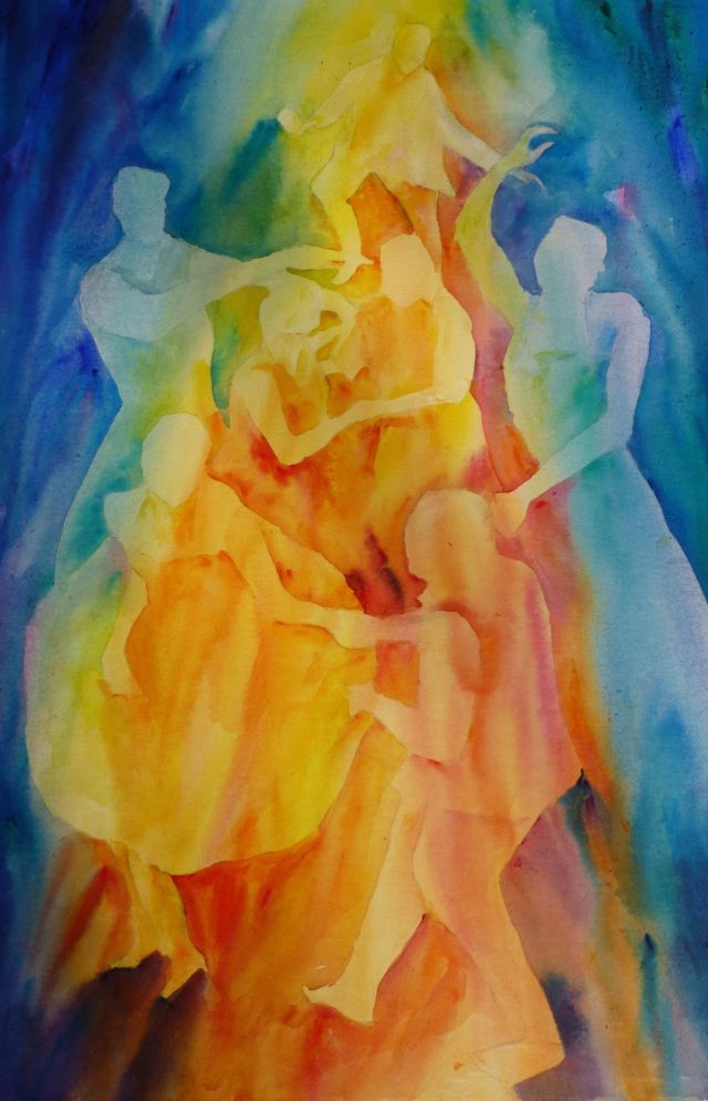 Dancing the Blues Away a colourful painting of dancers - Acrylic Painting