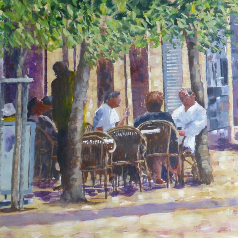 Cafe scene, painting, French streetlife, people drinking at a street cafe Afternoon Drinks - Acrylic Painting