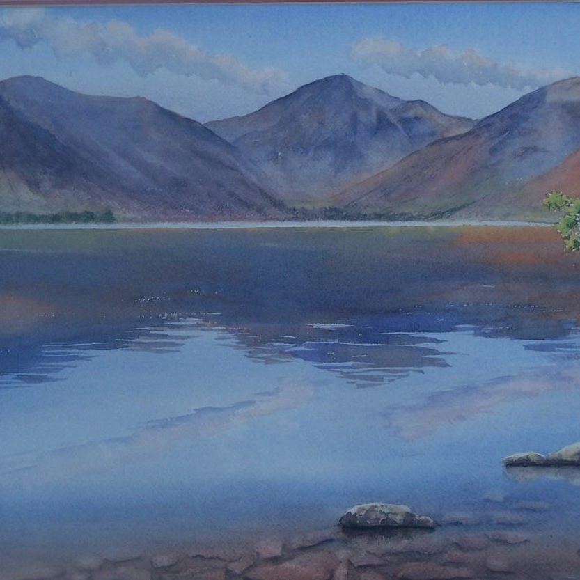 A View of the Lake District with Sca Fell Pike. Watercolour painting