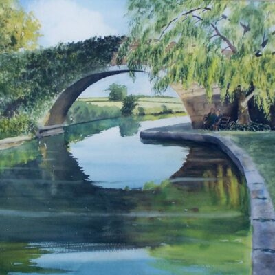 Canal Bridge at Haskayne on Leeds and Liverpool Canal. Watercolour painting Canal Bridge at Haskayne on Leeds and Liverpool Canal. Watercolour painting