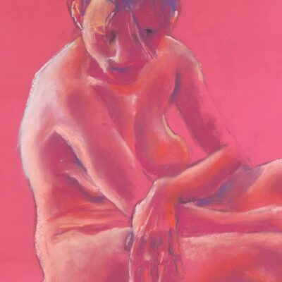 Figurative, Life Model in Pink, Pastel painting Figurative, Life Model in Pink, Female seated. Pastel painting