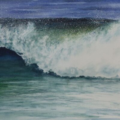 Wave Breaking on the Beach. Watercolour painting. Wave Breaking on the Beach. Watercolour painting.