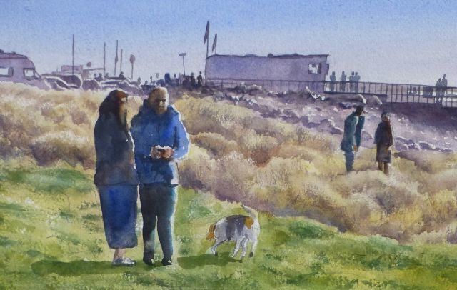 The Coastral Path at Crosby with Mersey Estuary and Coastguard Station – Watercolour Painting