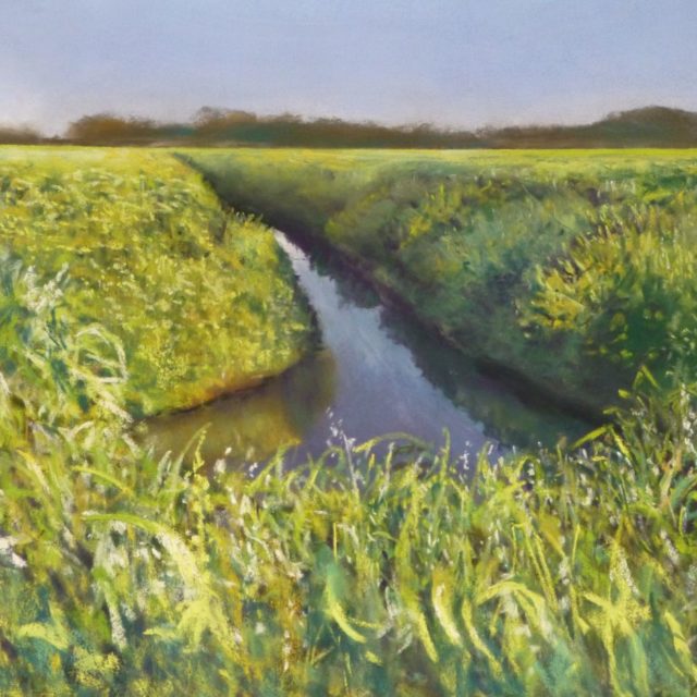 A pastel painting of Halsall Moss near Southport on a spring morning