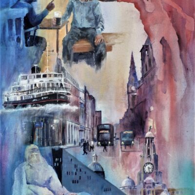 Liverpool Slice – Acrylic Painting Liverpool Slice with Steven Gerrard, Duncan Ferguson ,Liver Building, Mersey Ferry and Dale Street - Acrylic Painting